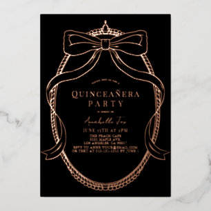 Gouden Boog Lint Tiara Lijst Zwart Quinceañera Folie Uitnodiging