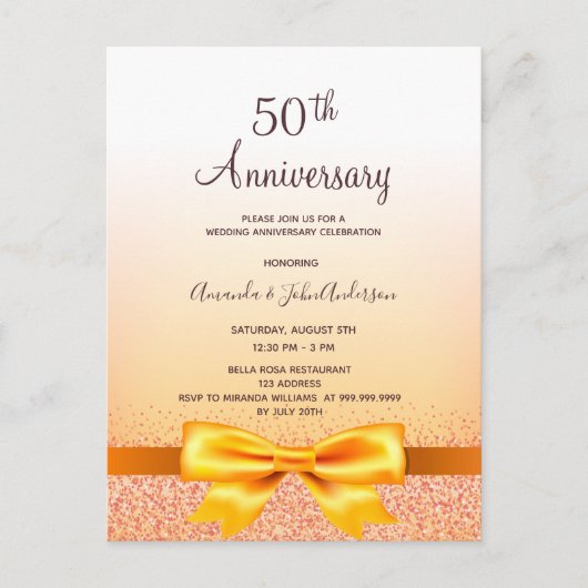 Gouden boog uitnodiging 50ste huwelijksverjaardag (Voorkant)