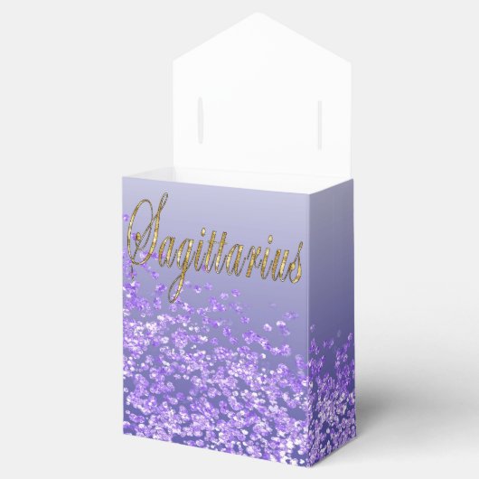 Gouden Boogschutter & Paarse Glitter Verjaardag Bedankdoosjes (Geopend)