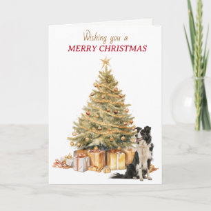 Gouden Boom Border Collie Kerstkaart Feestdagen Kaart