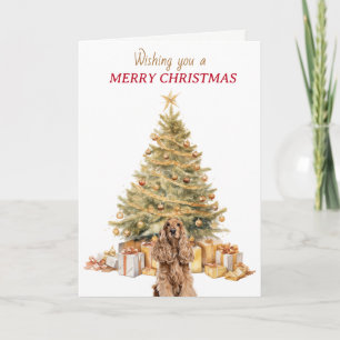 Gouden Boom Buff Cocker Spaniel Kerstmis Feestdagen Kaart