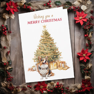 Gouden Boom Cardigan Welsh Corgi Hond Kerstkaart Feestdagen Kaart