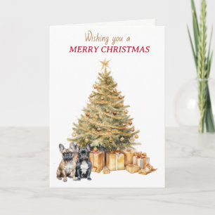 Gouden Boom Franse Bulldog Kerstkaart Feestdagen Kaart