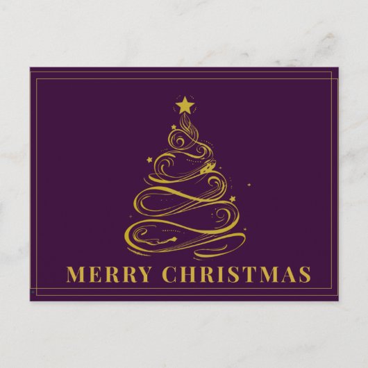 Gouden Boom Paarse Kerst Ansichtkaart Briefkaart (Voorkant)