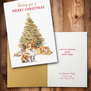 Gouden Boom Pembroke Welsh Corgi Hond Kerstkaart Feestdagen Kaart