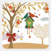 Gouden Boom van Liefde Vogel Paar Kussen Vierkante Sticker (Voorkant)