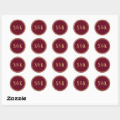 Gouden bordeaux monogram envelopzegel ronde sticker (Vel)