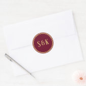 Gouden bordeaux monogram envelopzegel ronde sticker (Envelop)
