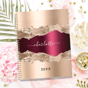 Gouden bordeauxrode agaat marmeren naamschrift notitieboek