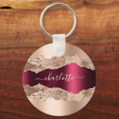 Gouden bordeauxrode agaat marmeren naamschrift sleutelhanger (Voorkant)