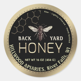 Gouden Border Queen Bee met Honingraat Honingpot Ronde Sticker