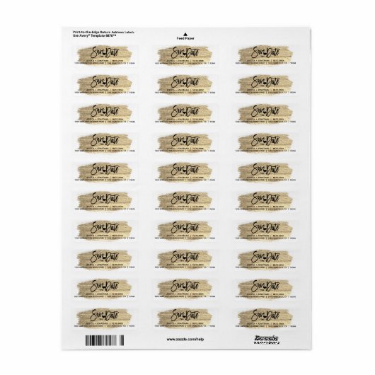 Gouden Borstel BEWAAR DE DATUM Bruiloft Retouradre Etiket (Full Sheet)