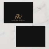 Gouden borstel geschilderd Monogram Script Naam Zw Notitiekaartje (Voorkant / Achterkant)
