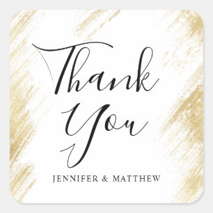 Gouden borstel lijn bruiloft gunst vierkante sticker