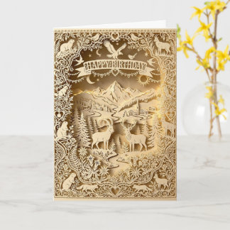 Gouden bos hert geprägte Gelukkige Verjaardag Kaart