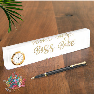 Gouden Boss Babe Klok Naambordje