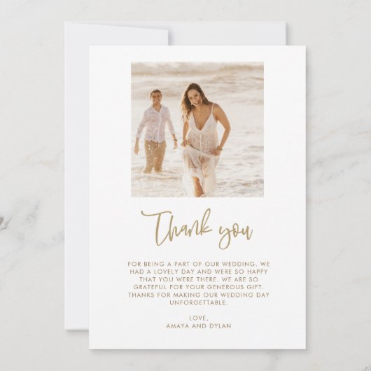 Gouden botanische foto Elegante bruiloft dank u Bedankkaart (Achterkant)