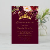 Gouden Bourgogne Bloeiende Quinceanera Folie Uitnodiging (Staand Voorkant)