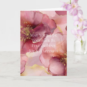 Gouden Bourgogne Blush Roze Bloemen Bruiloft Kaart