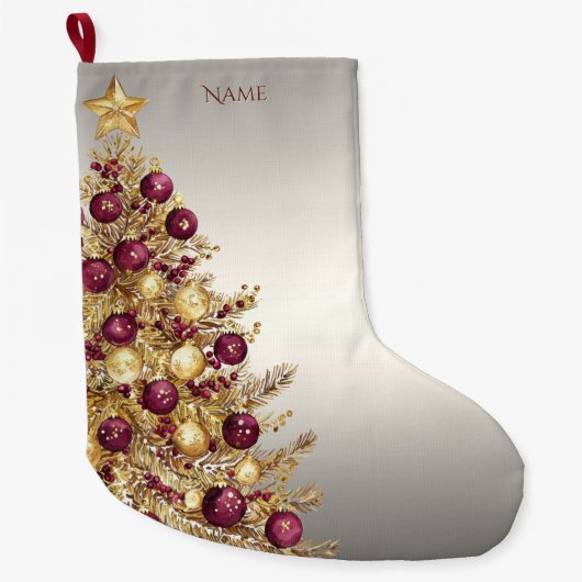 Gouden Bourgogne Kerstboom Holiday Stocking Grote Kerstsok (Voorkant)