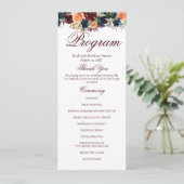 Gouden Bourgogne Wijn Navy Bloemen Trouwprogramma' Menu (Staand voorkant)