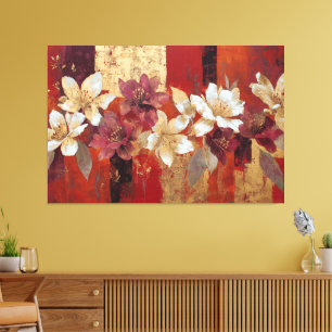 Gouden Bourgondië Bloemrijke Abstracte Wandkunst Canvas Afdruk