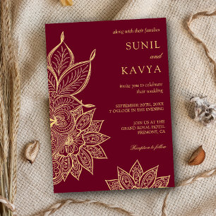 Gouden Bourgondië Mehendi Henna Indiase Trouwdag Kaart