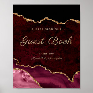 Gouden Bourgondische Agaat Teken Guestbook Wedding Poster