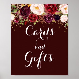 Gouden Bourgondische bloemkaarten en cadeaus bruil Poster