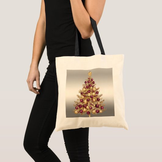 Gouden Bourgondische kerstboom vakantie Canvas tas (Voorkant (product))