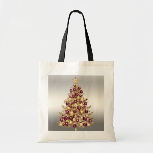 Gouden Bourgondische kerstboom vakantie Canvas tas (Voorkant)