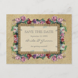 Gouden Brocade Floral Formal Elegant Save the Date Aankondigingskaart