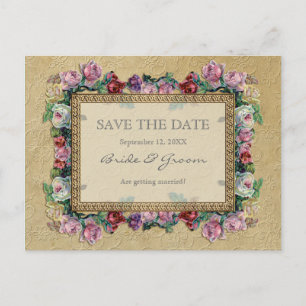 Gouden Brocade Floral Formal Elegant Save the Date Aankondigingskaart