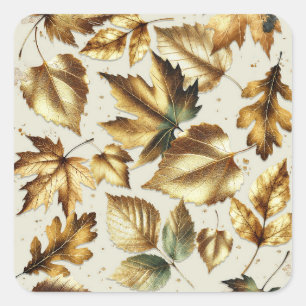 Gouden Bronzen Bladeren Amandel Beige Glam Herfst Vierkante Sticker