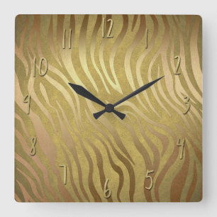 Gouden Bronzen Zebraprint Jungle Safari Glam Vierkante Klok