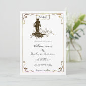 Gouden bruid bruidegom bruiloft silhouet monogram kaart (Staand voorkant)