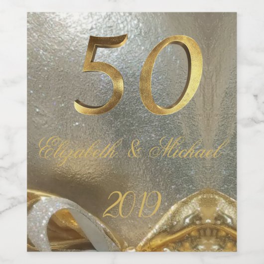 Gouden Bruiloft 50e Jubileum Elegant Lint Wijn Etiket (Enkel label)