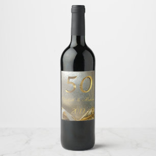 Gouden Bruiloft 50e Jubileum Elegant Lint Wijn Etiket