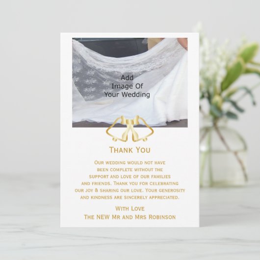 Gouden bruiloft Bedankt Card Bells en Ribbon (Staand voorkant)