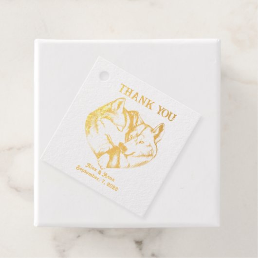 Gouden bruiloft dank u, wolf paar bedankjes labels (Met doos)