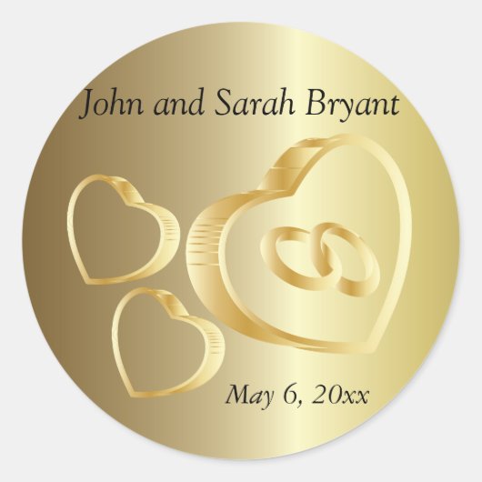 Gouden bruiloft harten en ringen | personaliseren ronde sticker (Voorkant)