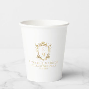 Gouden bruiloft Initialen & bruiloft Floral Crest Papieren Bekers