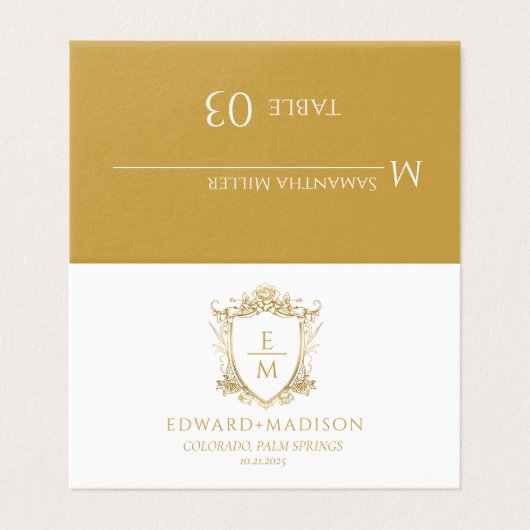 Gouden bruiloft Initialen & bruiloft Floral Crest Visitekaartjes (Buitenkant ongevouwen)