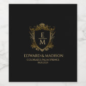 Gouden bruiloft Initialen & bruiloft Floral Crest Wijn Etiket (Enkel label)