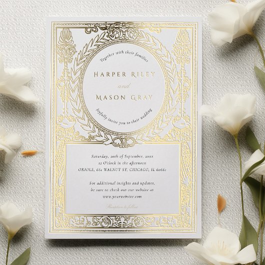 gouden bruiloft laurierontwerp folie uitnodiging
