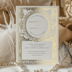gouden bruiloft laurierontwerp folie uitnodiging