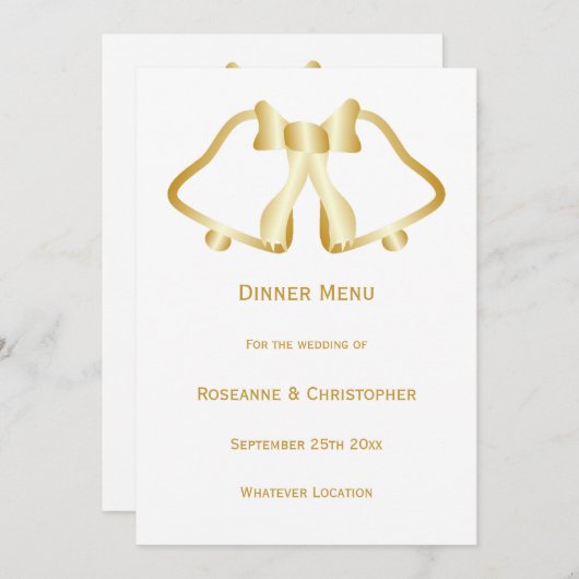 Gouden bruiloft menu bellen en lint (Voorkant / Achterkant)