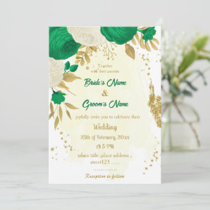 gouden bruiloft voor groene en witte bloemen kaart