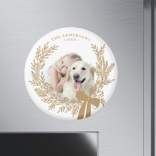 Gouden Bruin Eenvoudige Kerstkrans Foto Magneet