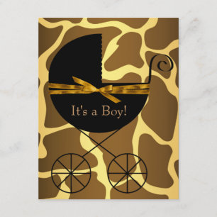 Gouden Bruine Koets Jongen Giraffe Baby Shower Kaart